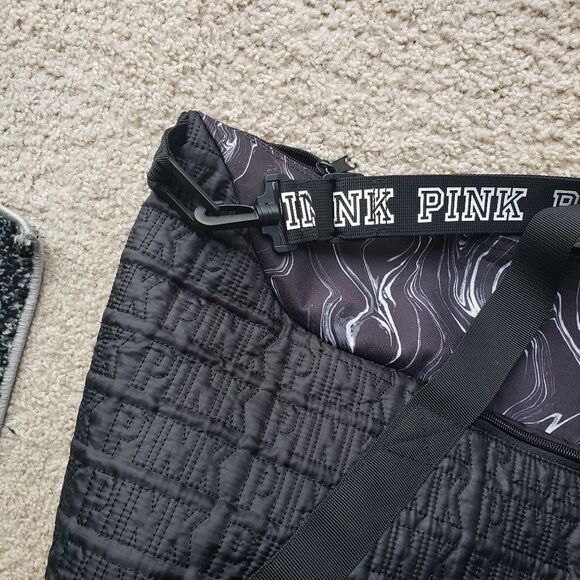 Pink Victoria's Secret Marble Duffle Bag Black GYM yoga Exercise Sports - Picture 5 of 9